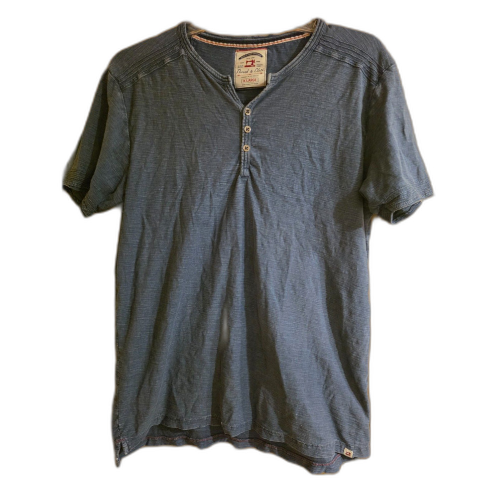 Thread & Cloth Men's Blue Short Sleeve Henley T-Shirt Size XL 100% Cotton